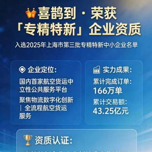 喜鵲到斬獲上海市專精特新認定，引領智慧空運物流新發展